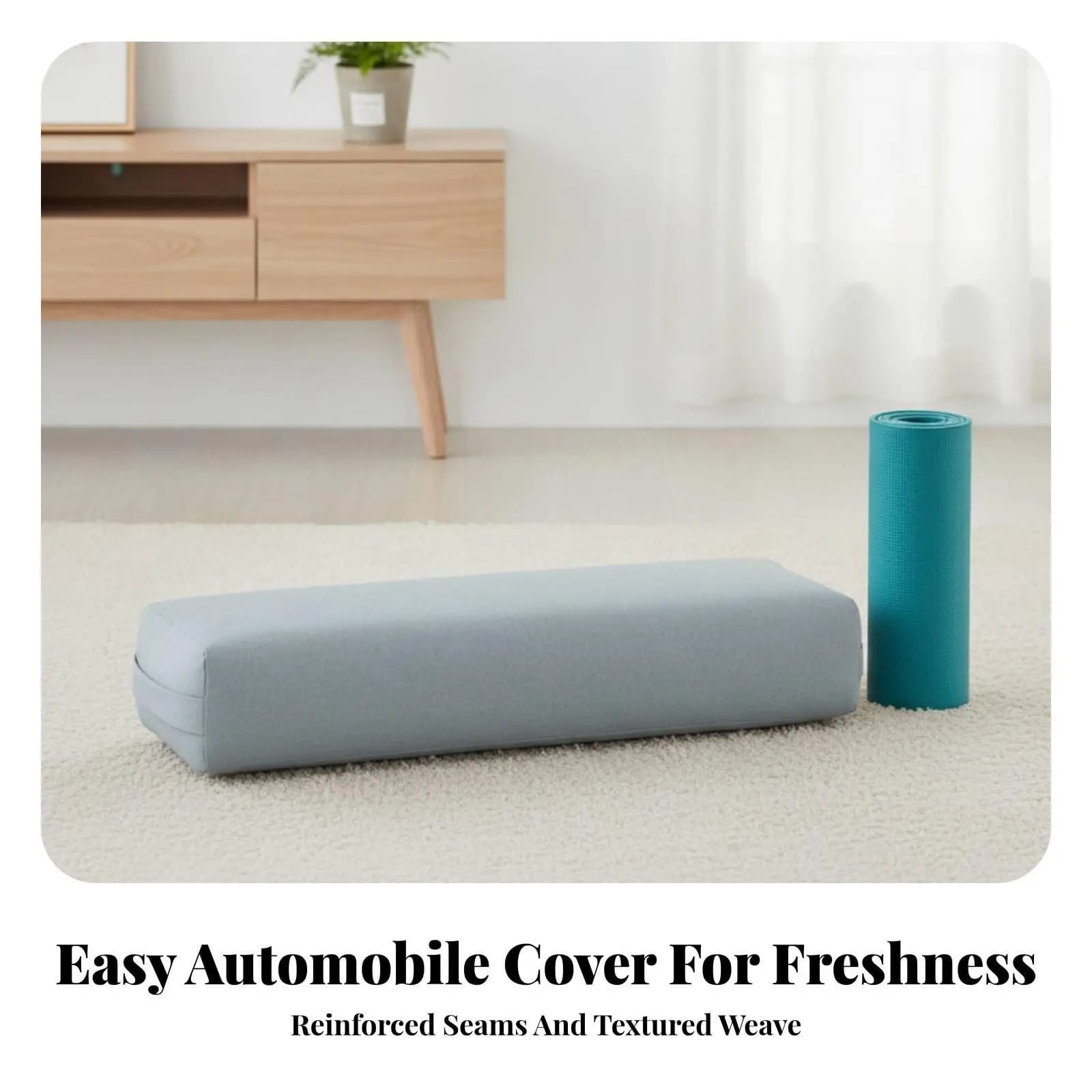 Rectangular Yoga Support Pillow Cotton Linen Feel Bolster Cushion for Meditation Stretch Firm Foam Filling with Removable Cover