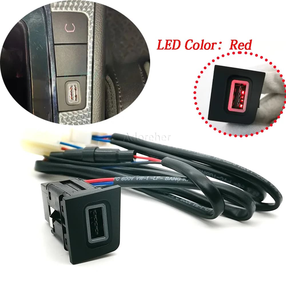 1PC Red LED Car Phone Charger Single QC3.0 USB Charging Socket Interface Fit For VW CC 2011-2012 Accessories