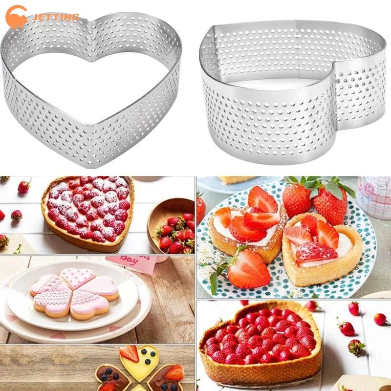 Anelli per Torte a Forma di Cuore in Acciaio Inox 5-12CM con Fori, Base per Torte, Quiche, Torte alla Frutta, Stampo per Mousse