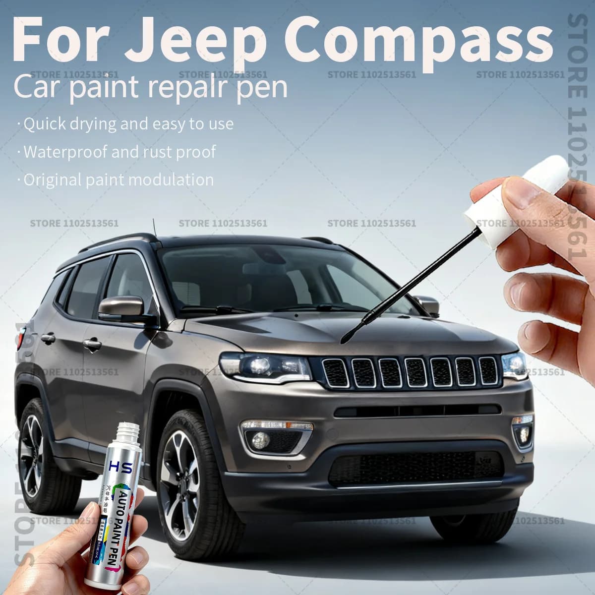 Penna per riparazione vernice auto Ritocco per rimozione graffi Accessori auto fai da te per Jeep Compass Bianco 296 Nero 848 Rosso JRM Argento Blu SB8