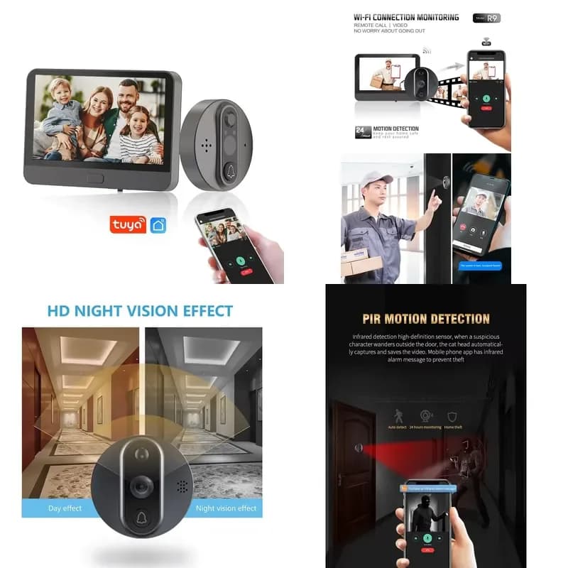 1080P WiFi Video Door Peephole Camera Doorbell Viewer with LCD Night Vision APP Control for Apartment Home
