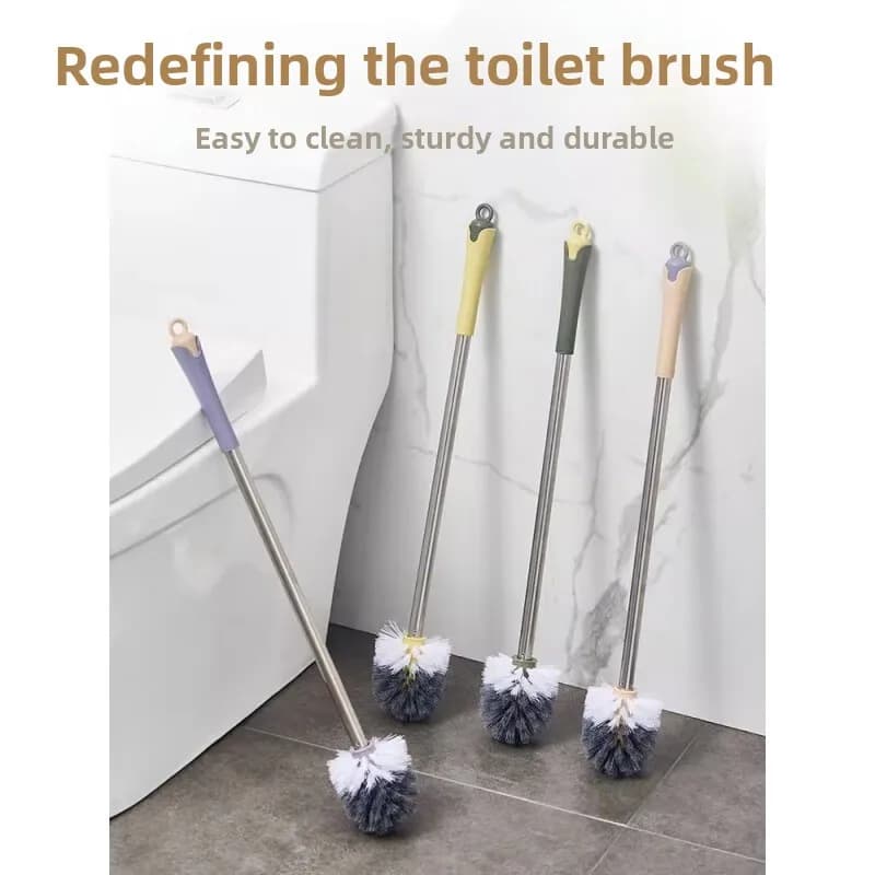 Household toilet brush round square thickened plastic, stainless steel handle toilet brush, curved gap sanitary brush