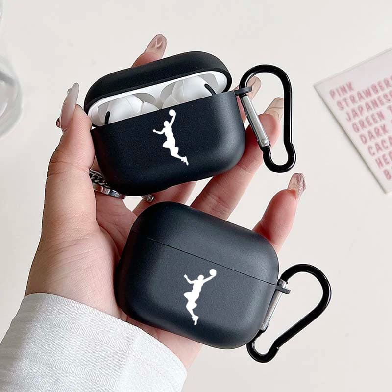 Custodia per cuffie modello Jordan Jumpman per Airpods Pro2 e Pro, Airpods 1 2 3 4 Custodia per auricolari nera antiurto con moschettone