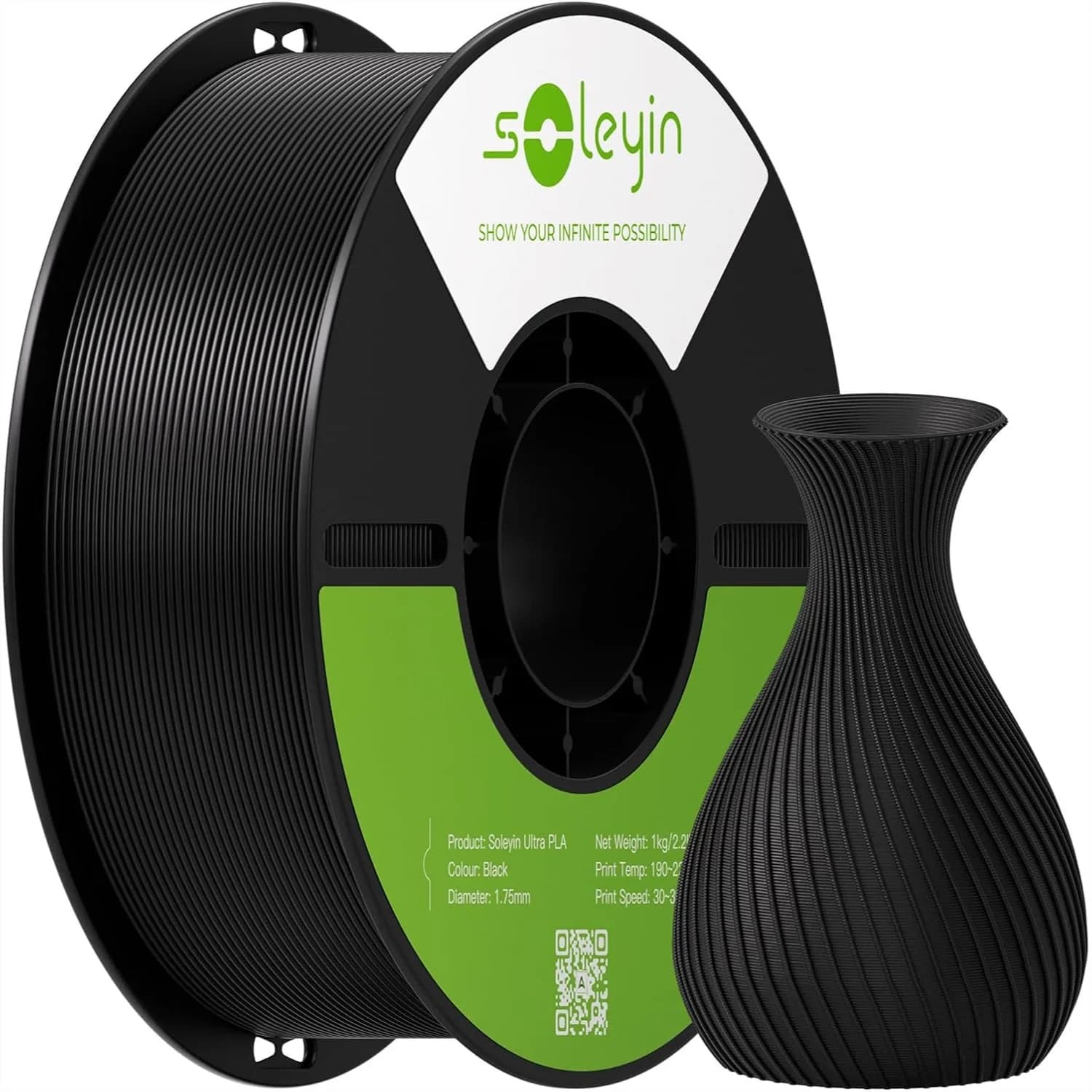 PLA Filament 1.75mm 1kg Spool 2.2lbs Neatly Wound High-Speed Printing Dimensional Accuracy ±0.02mm Strong Toughness No Warping Fit Most FDM 3D Printers Black