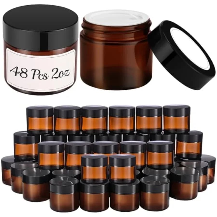 Glass jars of 2 oz with Covers, 48 Pieces, Small Glass Containers for Candles with Labels and Interior Covers, Empty Round Containers for Cosmetics