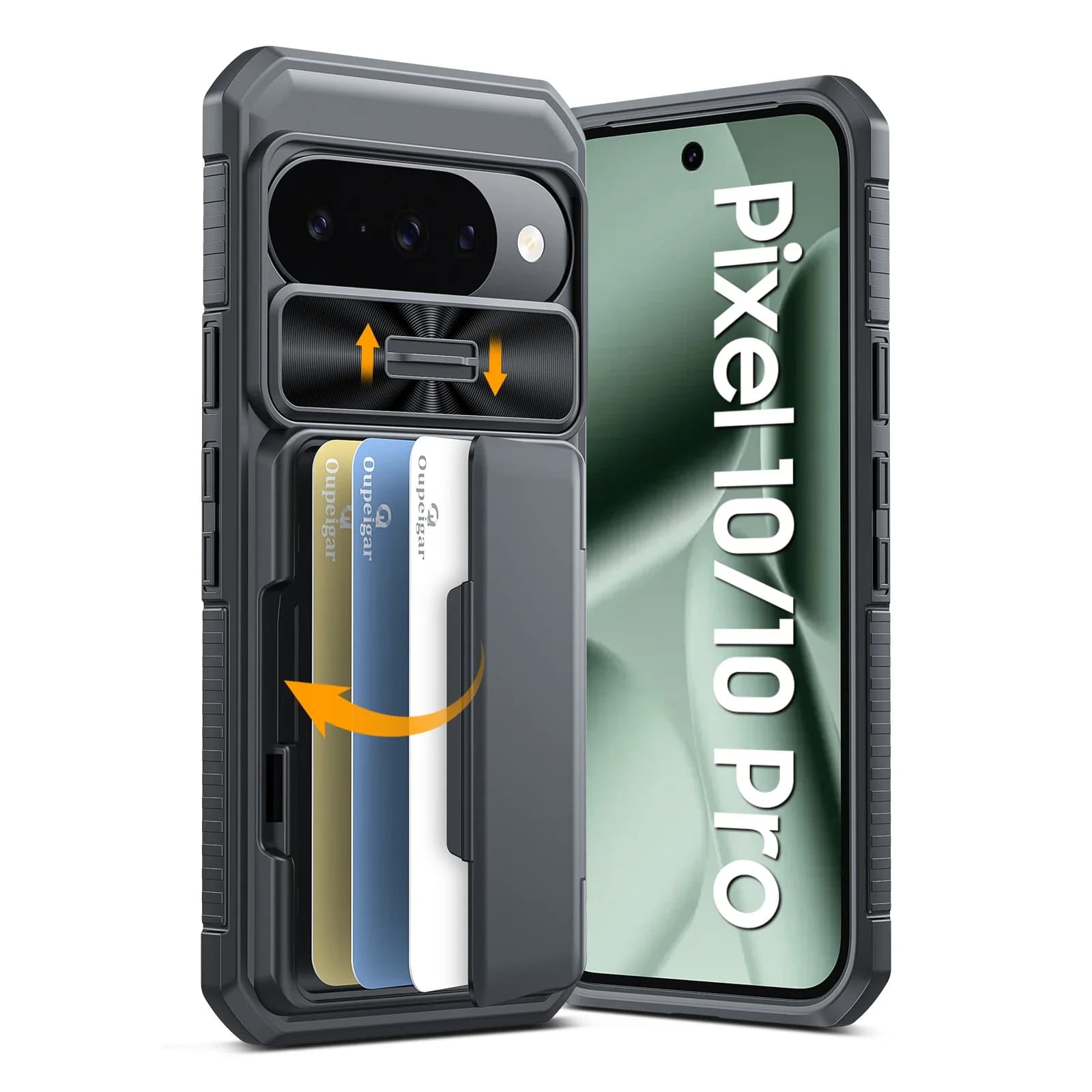 Custodia per Google Pixel 10/10 Pro, con blocco RFID, porta carte, protezione RFID, copertura fotocamera - Nera