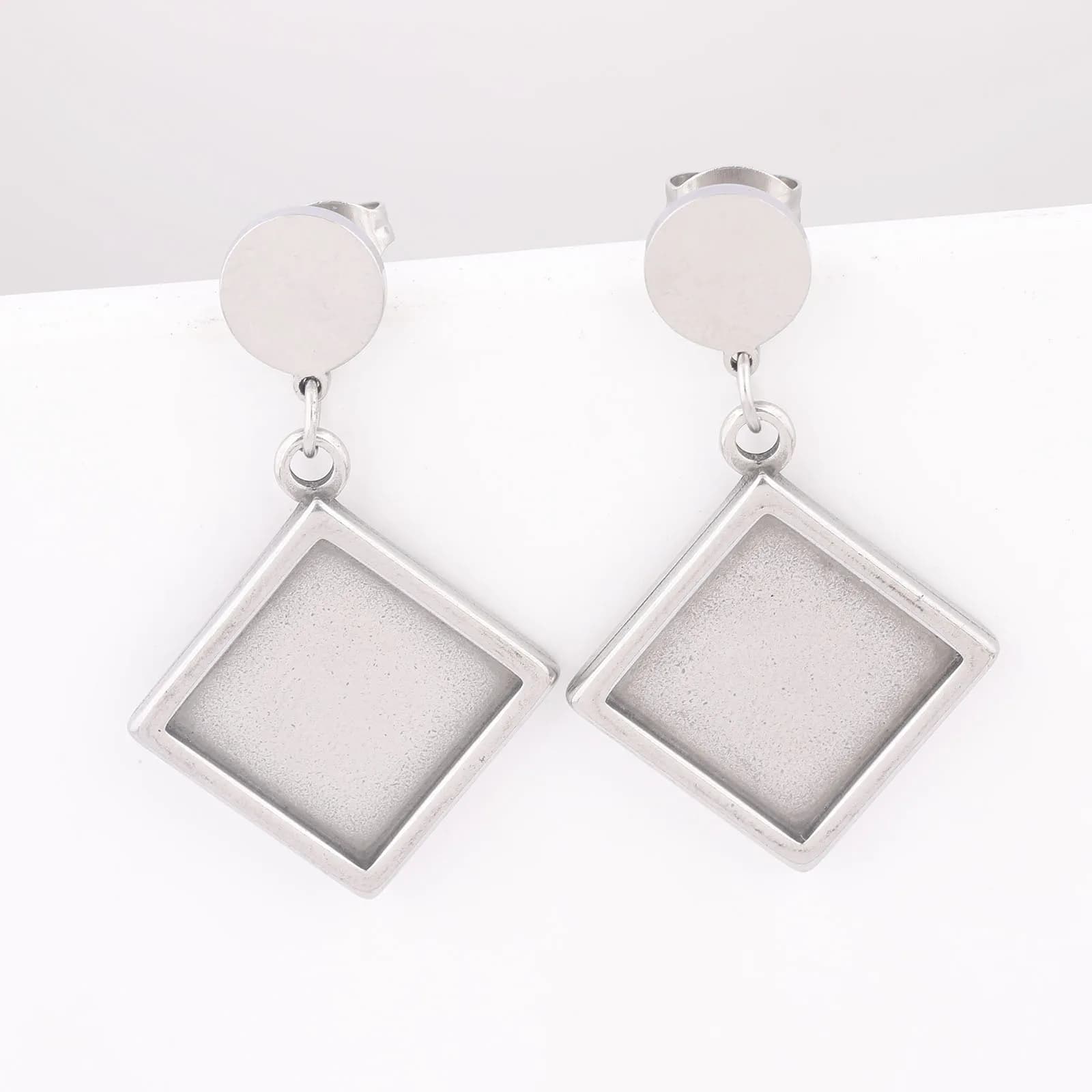 10 pcs Stainless Steel Measuring 12mm Square Cabochon Earrings Base Setting Empty Spaces Make By Teeth Earrings Bezel Bolts Results