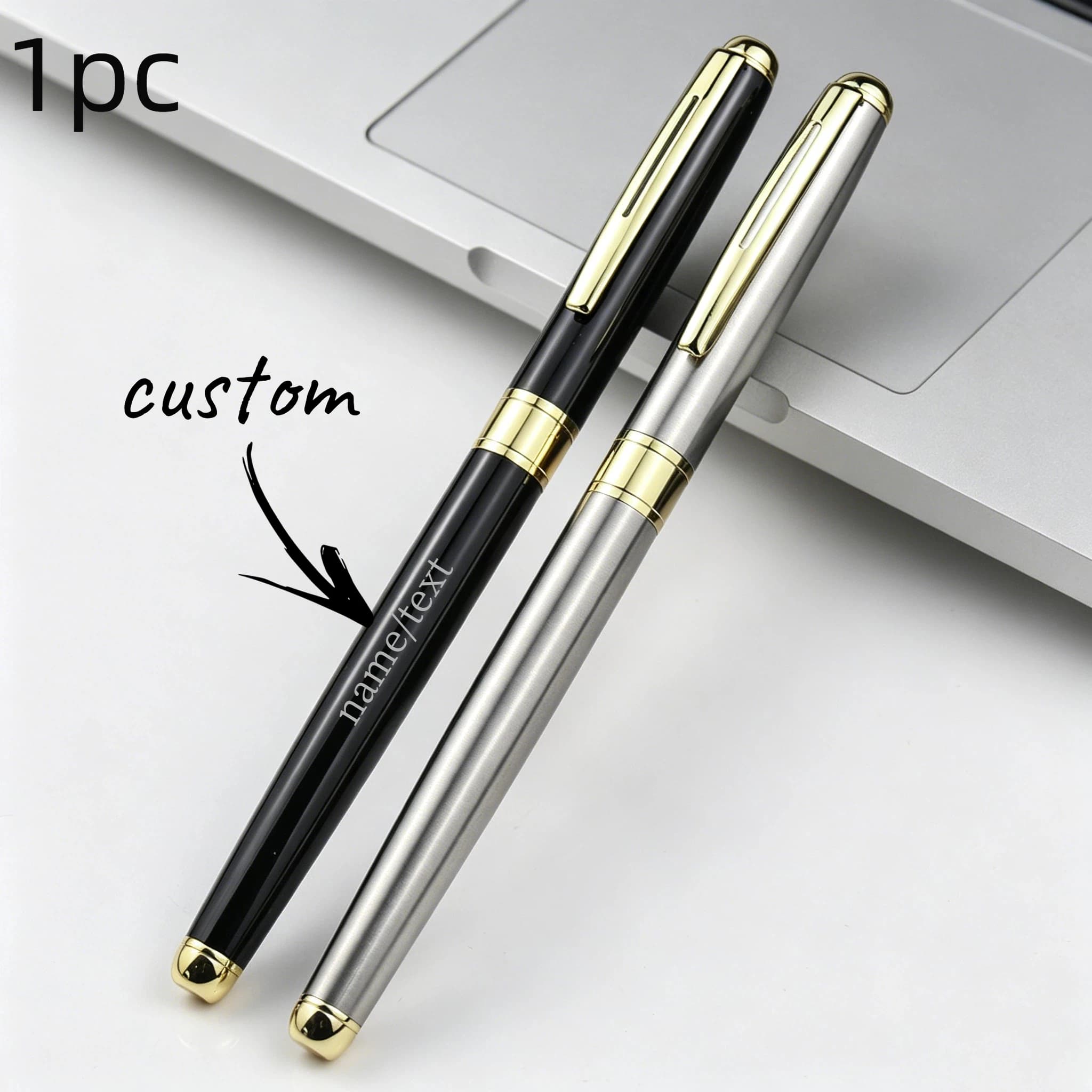 Customizable neutral pens with engraved text, stainless steel business metal gel pens, promotional gift rollerball pens