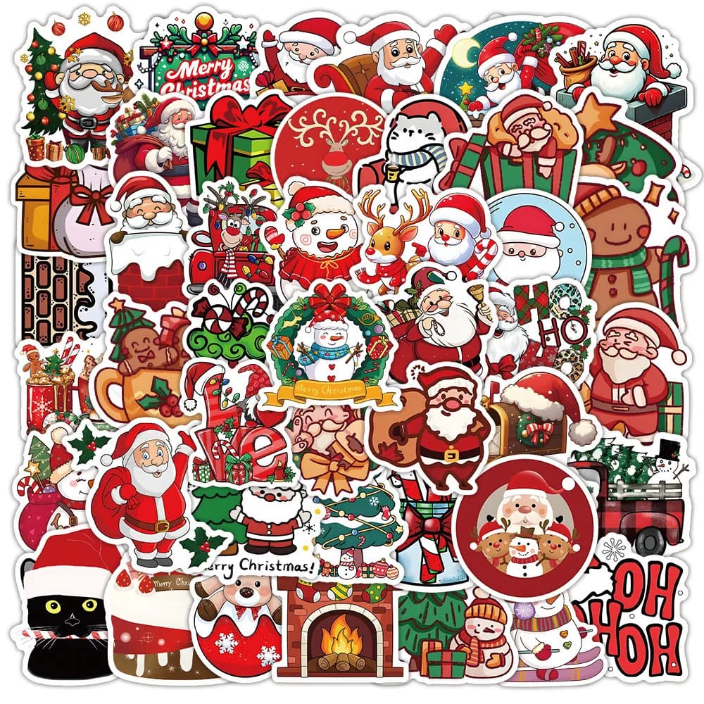 100/50PCS Cartoon Cute Christmas Babbo Natale Pupazzo di neve Decorazioni Graffiti Adesivi per bicicletta Conto a mano Astuccio Decalcomanie