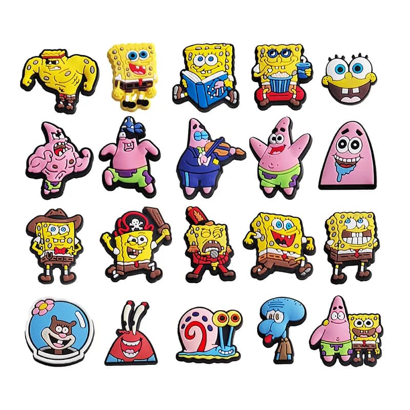 1-20 pz SpongeBob SquarePants Ciondoli per scarpe Cartoon Decorazione di scarpe fai da te in PVC per zoccoli Sandalo da giardino Regali per bambini Scarpe Accessori