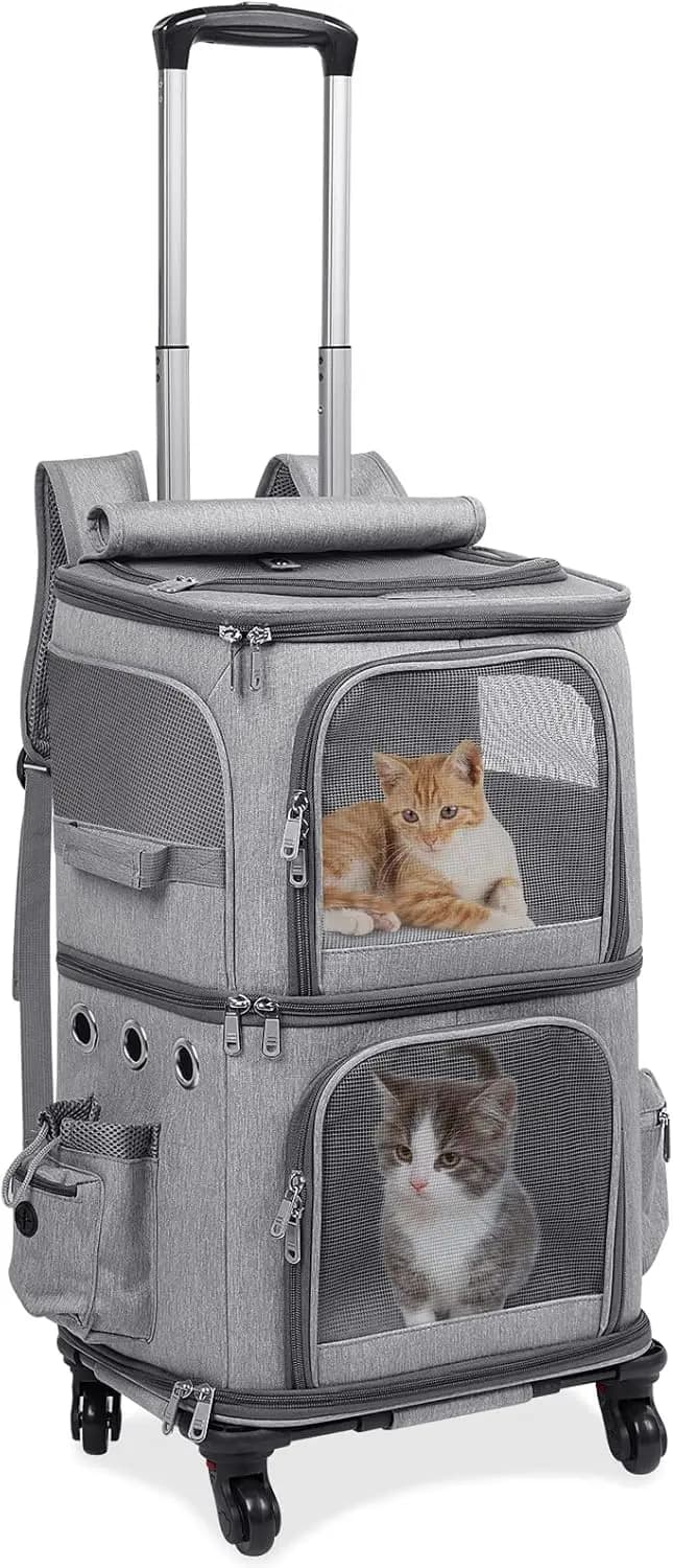 Zaino Trasportino Grande con Ruote per Cani e Gatti, Ideale per Viaggi, Passeggiate, Visite al Veterinario, Colore Grigio