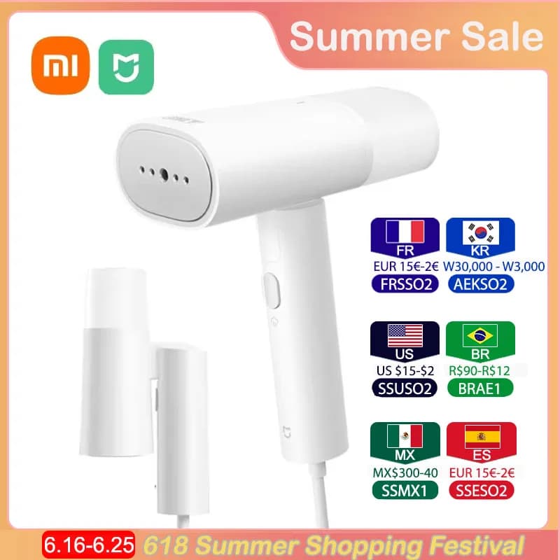 Xiaomi Mijia Piroscafo per indumenti portatile 2 Ferro da stiro Pulitore a vapore elettrico Macchina da stiro pieghevole portatile per la rimozione degli acari per i vestiti