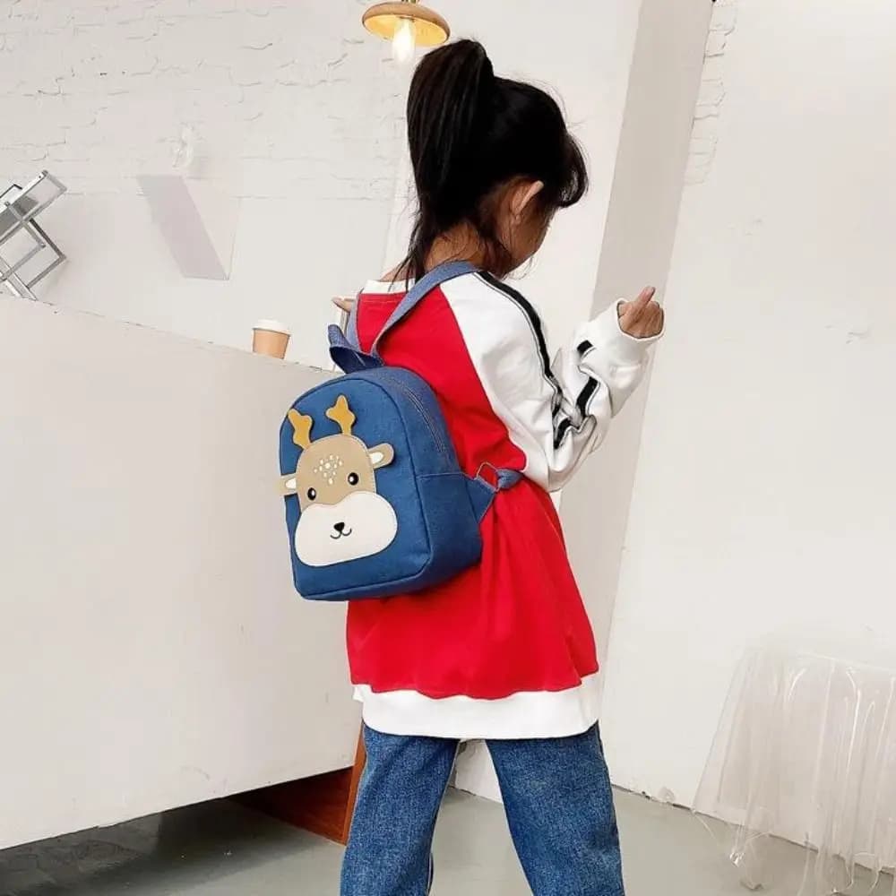 Adjustable Strap Canvas Kid Backpack Fashion Color Deer Print Little Deer Schoolbag Cartoon Cute Shape Canvas Schoolbag School