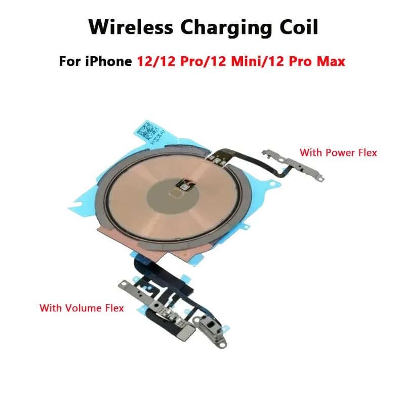 Wireless Charging Coil Sticker With Power Volume Flex Cable For iPhone 12 12 Mini 12 Pro Max Wireless Charger Panel Repair (1PC)