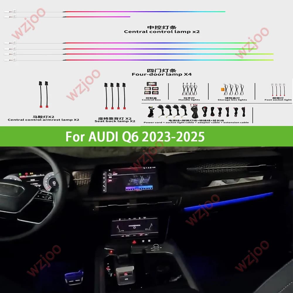 Luce d'ambiente per 2023-2025 Audi Q6 Cruscotto anteriore Luce ambientale Striscia LED Bar Copertura decorativa Lampada al neon luminosa
