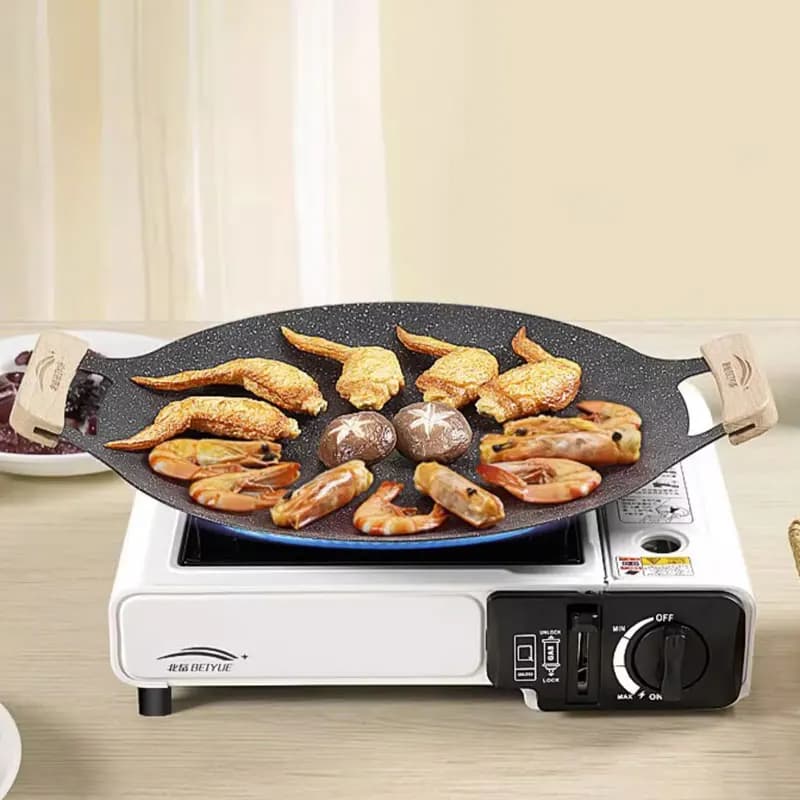 BEIYUE Piastra per Barbecue da 28CM, Stile Coreano, in Pietra Maifan Antiaderente, per Campeggio e Uso Domestico, Portatile, Teppanyaki