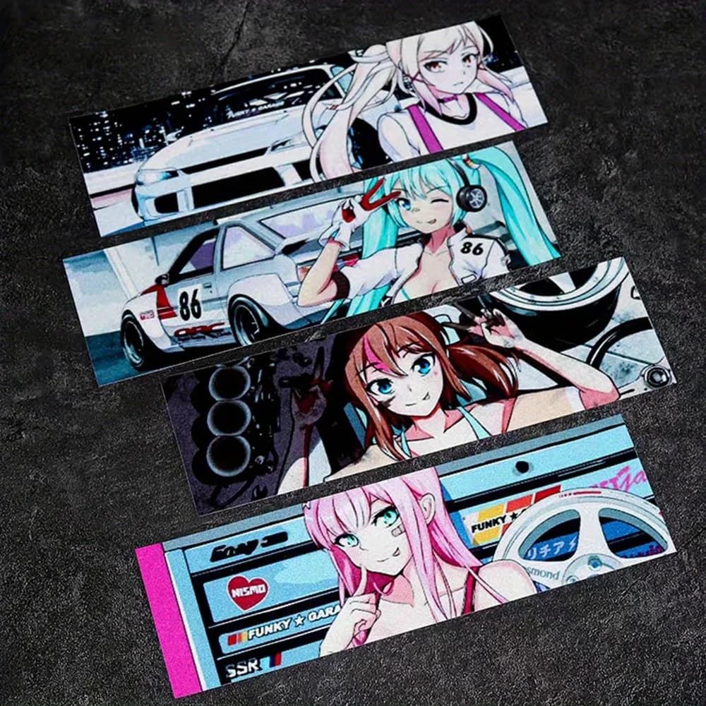 4pcs Anime Street Racer Girl Vinyl Itasha Decals Car Motorcycle Moto Helmet Body Tank Reflective Decoration Stickers Accessories