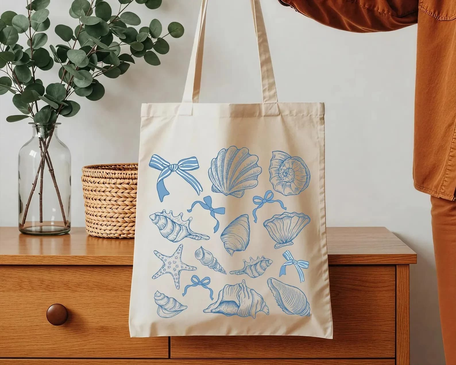 Wide Strap Tote Bag Canvas Bag Shoulder Bag Handbag Eco Friendly Shell Print Comfortable Gift for Women Students Daily Use