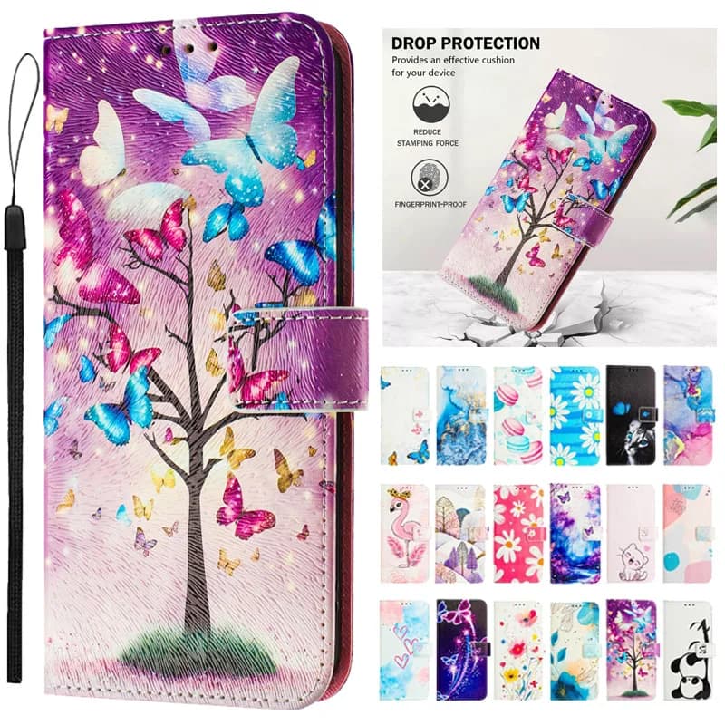 Leather wallet case for Tecno Spark Go 3, Wallet cover with cartoon print for Tecno Spark Go 3 KN3, Wallet phone cases.