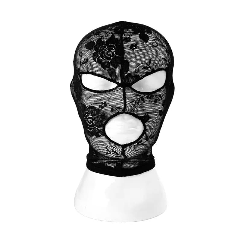 Cappuccio in pizzo gotico con maschera di controllo sensoriale in velo staccabile per le donne Tessuto nero Bondage Copricapo SM Copertura per il viso traspirante