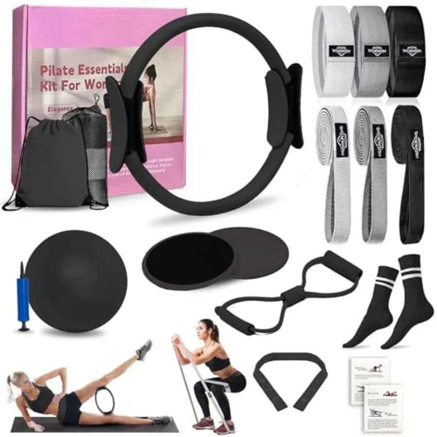 Kit Pilates per Casa per Donne: Bande di Resistenza in Tessuto, Cerchio Magico Blu per Yoga, Mini Palla per Esercizi, Resistente, Versatile, Full-B