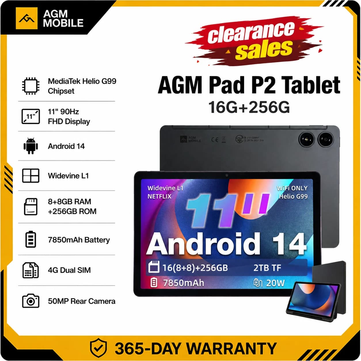 AGM Pad P2 Tablet 11" Fhd Display 480Nit Brightness 8Gb+256Gb PC Pad 50Mp Camera 7850Mah Battery Widevine 4G LTE Tablet