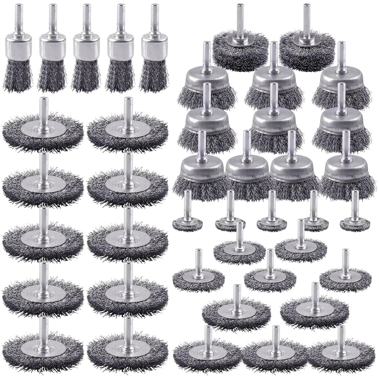 Set of 42 Metal File Brushes in Carbon Steel with 1/4 Dust Gambo for Removing Rollers and Cleaning Surfaces