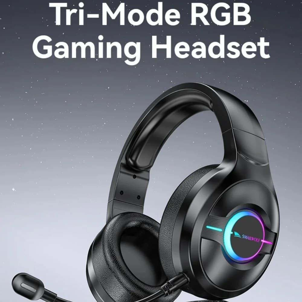 Smailwolf Three Mode Wireless Headset Over Ear Headphones With Detachable Mic RGB Light For PC Laptop Desktop Computer Gaming