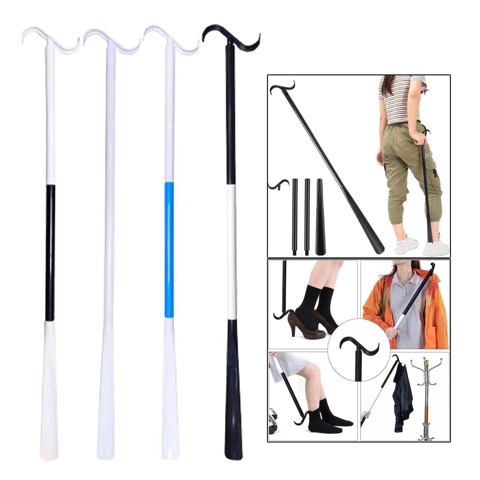 Dressing Stick Aid calzascarpe esteso regolabile per calzini scarpe problemi alla schiena scarpe calzini ausili per vestirsi con calzascarpe assistito