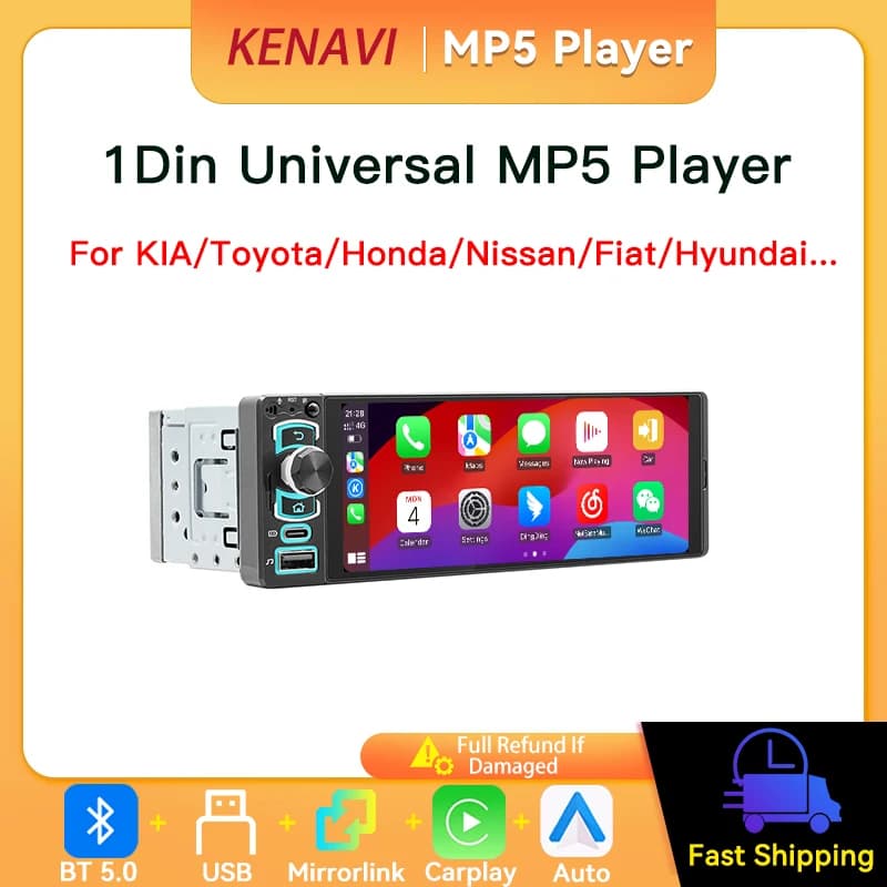 IPS 6.28" 1Din Car Radio Wireless Carplay Android Auto Support Type-C USB Bluetooth FM RDS MP5 Player 60Wx4 Universal Car Stereo