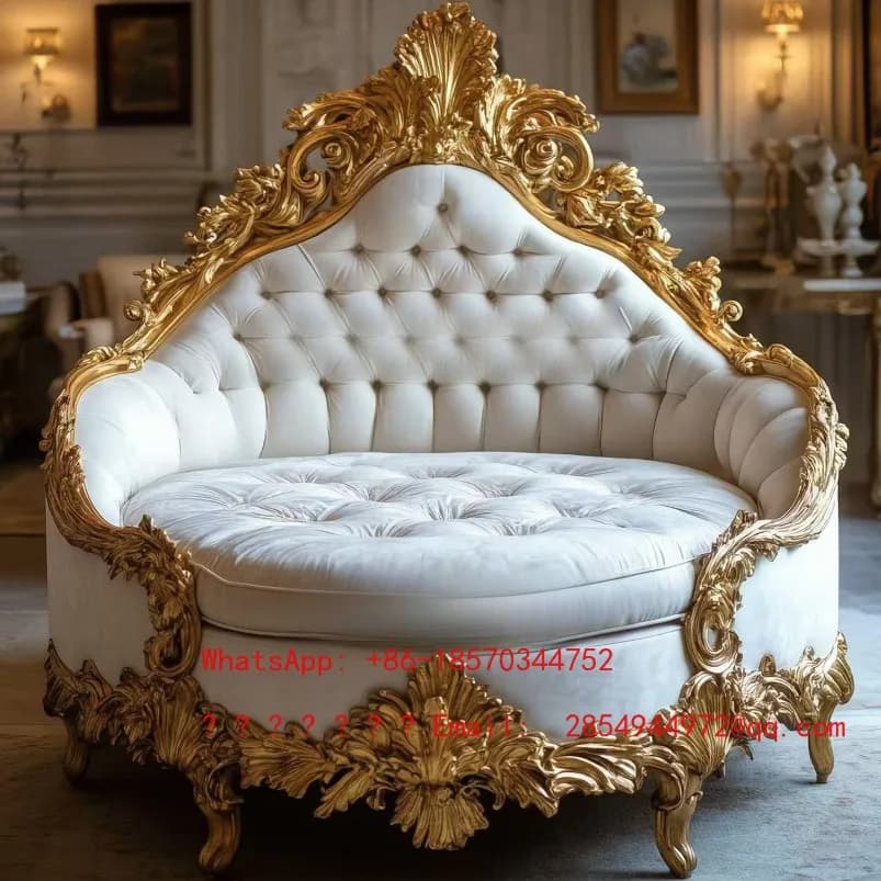 Divano Letto di Lusso Francese in Legno Massello Intagliato per Cani e Gatti, Poltrona Reclinabile di Alta Gamma