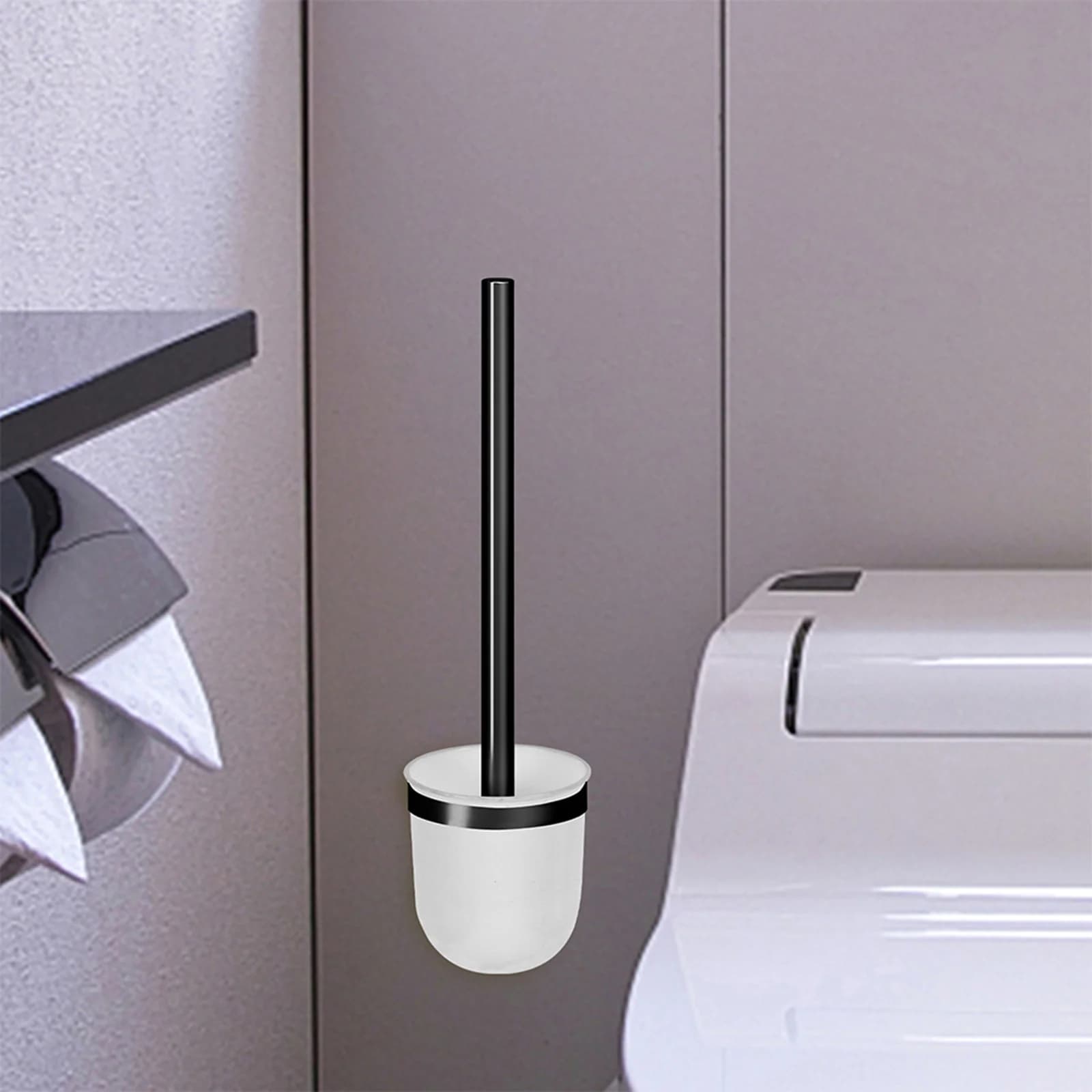 Porta scopino WC in plastica da 2 pezzi, dimensioni compatte, strumento per la pulizia del bagno, organizer, porta scopino WC dal design elegante