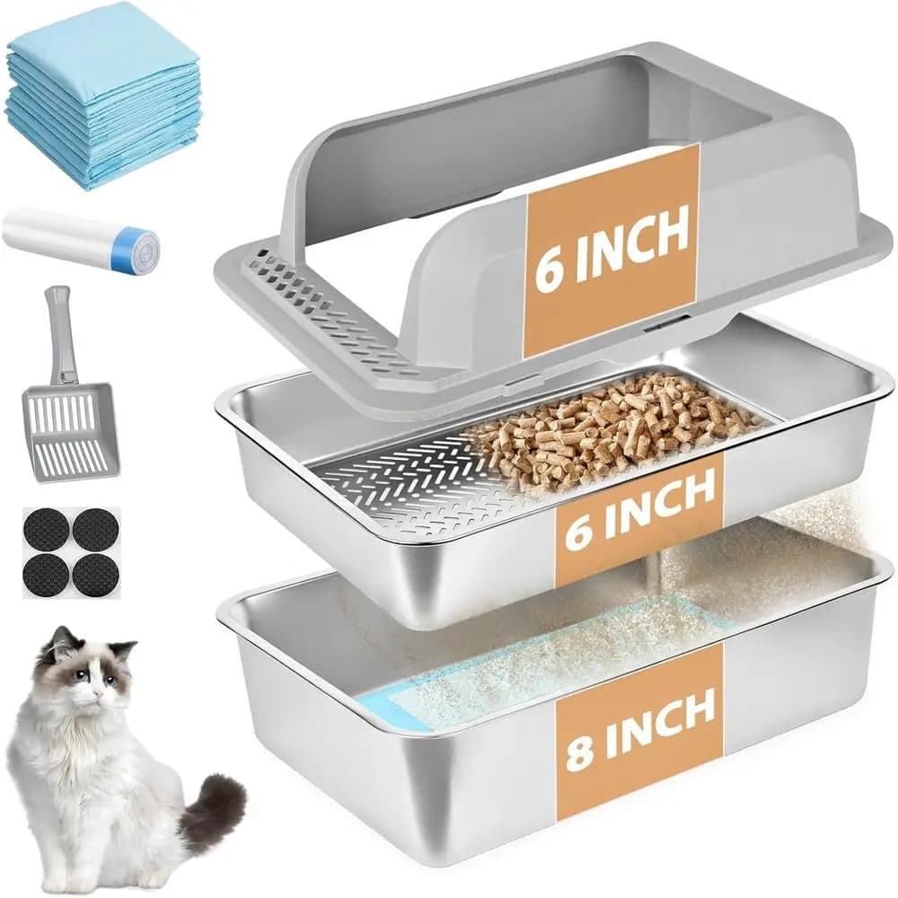 Lettiera per Gatti in Acciaio Inossidabile o Pellet di Pino, 60x40x36 cm XXL, Lettiera in Metallo con Coperchio per Gatti da Interno o Lettiera per Pellet