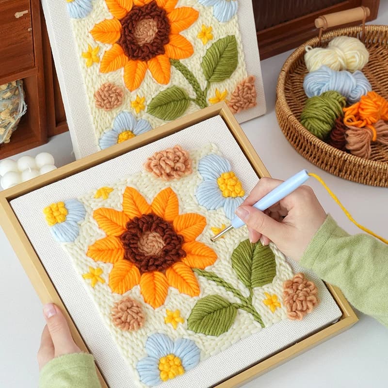 3D DIY Craft Wall Painting Embroidery Punch Needle Kits Flowers Wool Poke Embroidery Kits Knitting Needlecraft Kit Handmade Gift