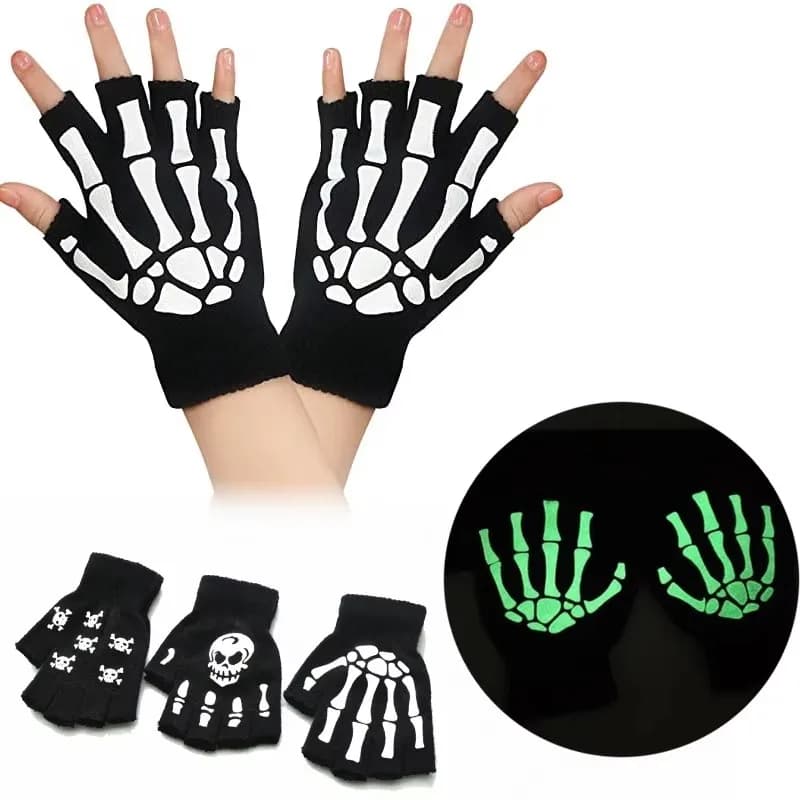 1/2/3/6 pair of half finger bright gloves with skull, Halloween role play gloves, knitted hot gloves for autumn/winter, elastic gloves