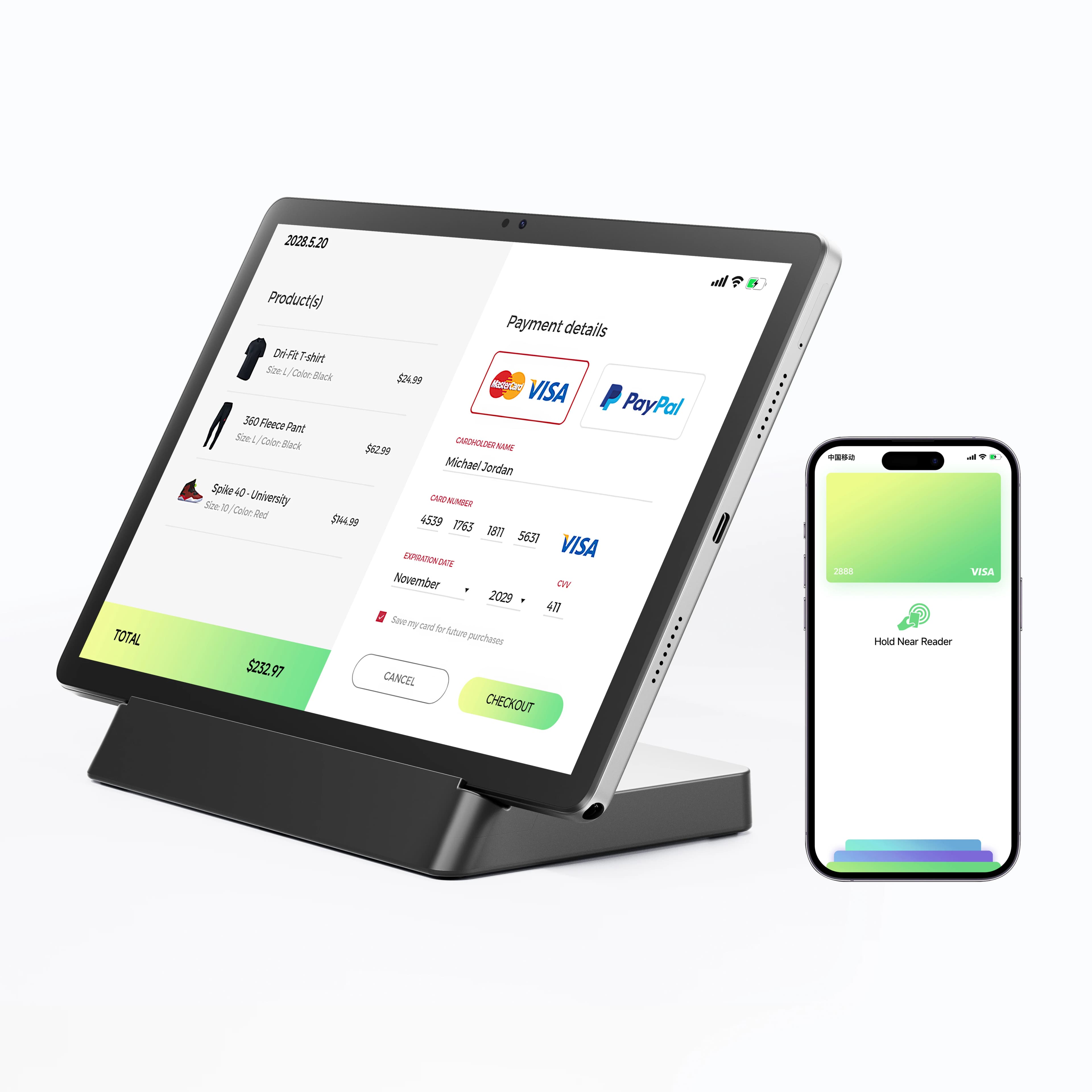 Ristorante POS 11 pollici abilitato NFC Tap per pagare menu digitale OTG Tablet PC Android da 6 GB + 128 GB con docking station