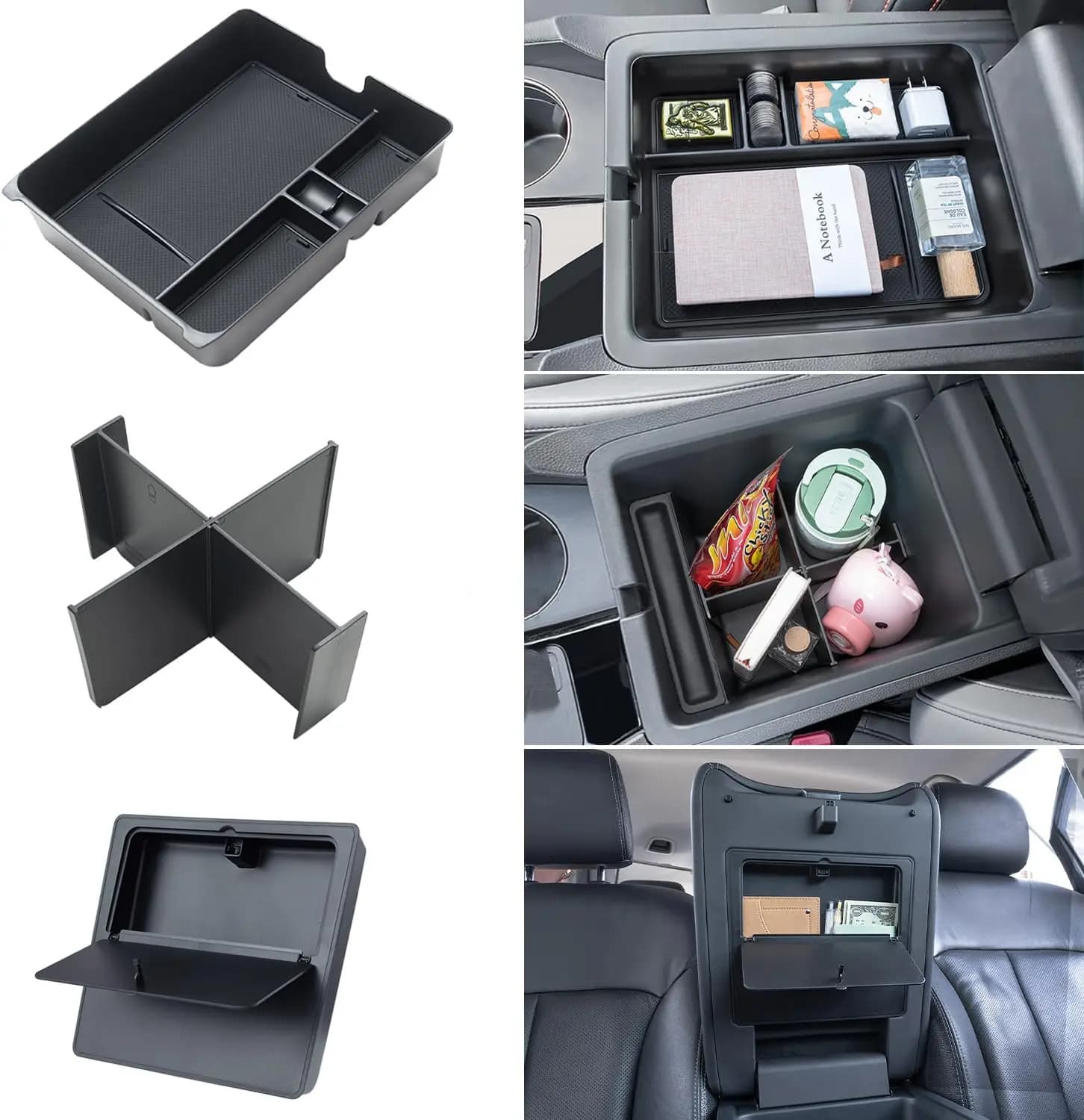 Set of 3 Central Console Organizers for Honda Pilot, Passport, Ridgeline - Storage Box and ABS Material Divider