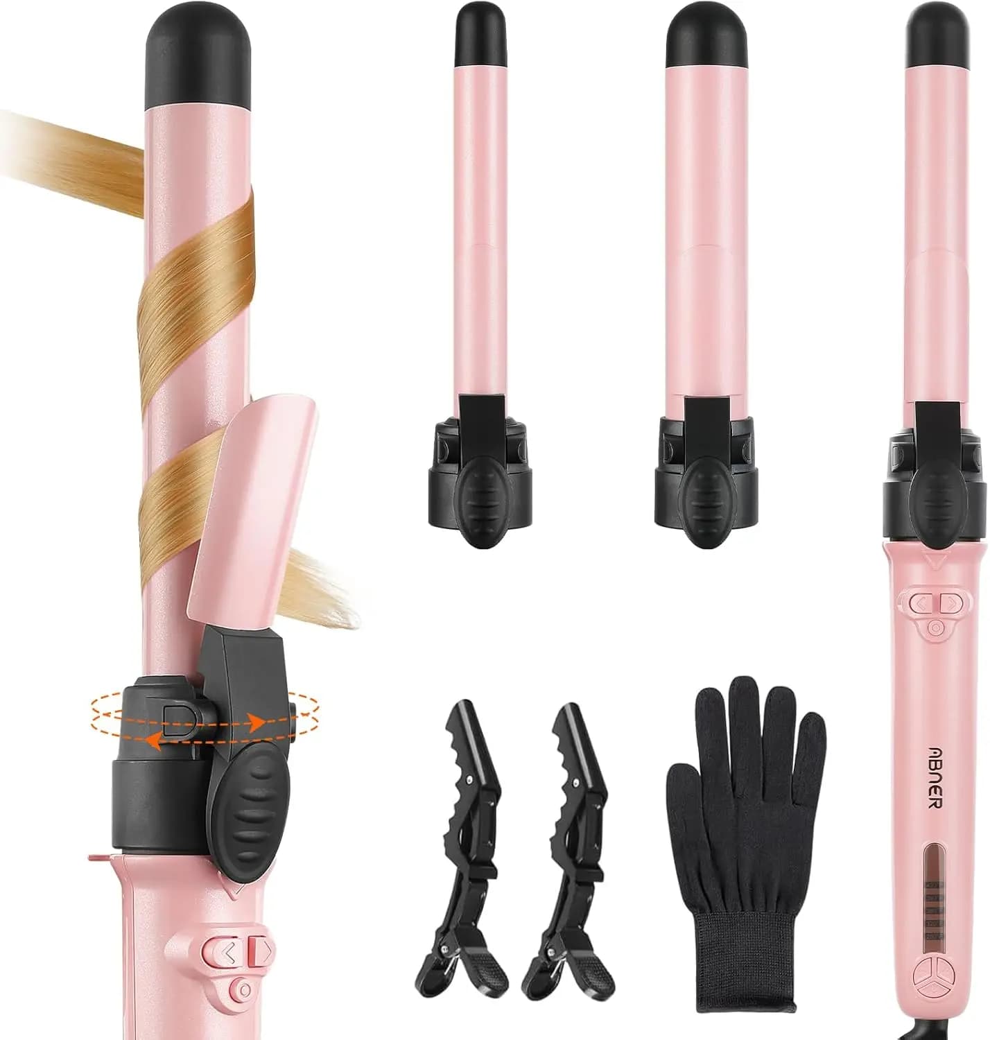 Set di ferri arricciacapelli rotanti automatici, 3 cilindri in ceramica da 0,75"-1,25", 430 ° F, Doppia Tensione
