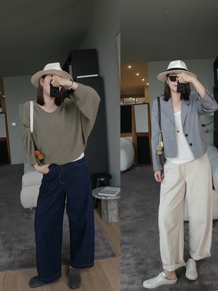 LUNAIF Push Easy Cow Banana Denim Jeans Linen Nine Points Super Slim Cotton Linen Ladies Loose Fit Jeans Spring Season