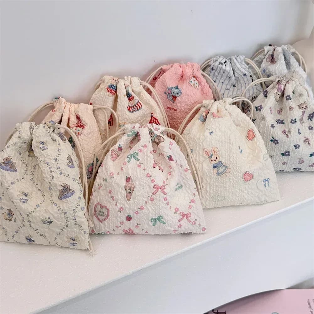 Cute Cartoon Drawstring Cosmetic Bag Makeup Bag for Women Large Capacity Coin Purse Coin Pouch Portable Toiletry Bags