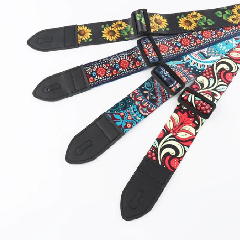 Tracolla per chitarra in stile etnico retrò alla moda, cinturino in pelle regolabile per chitarra folk, chitarra elettrica, basso, ukulele, accessori per chitarra