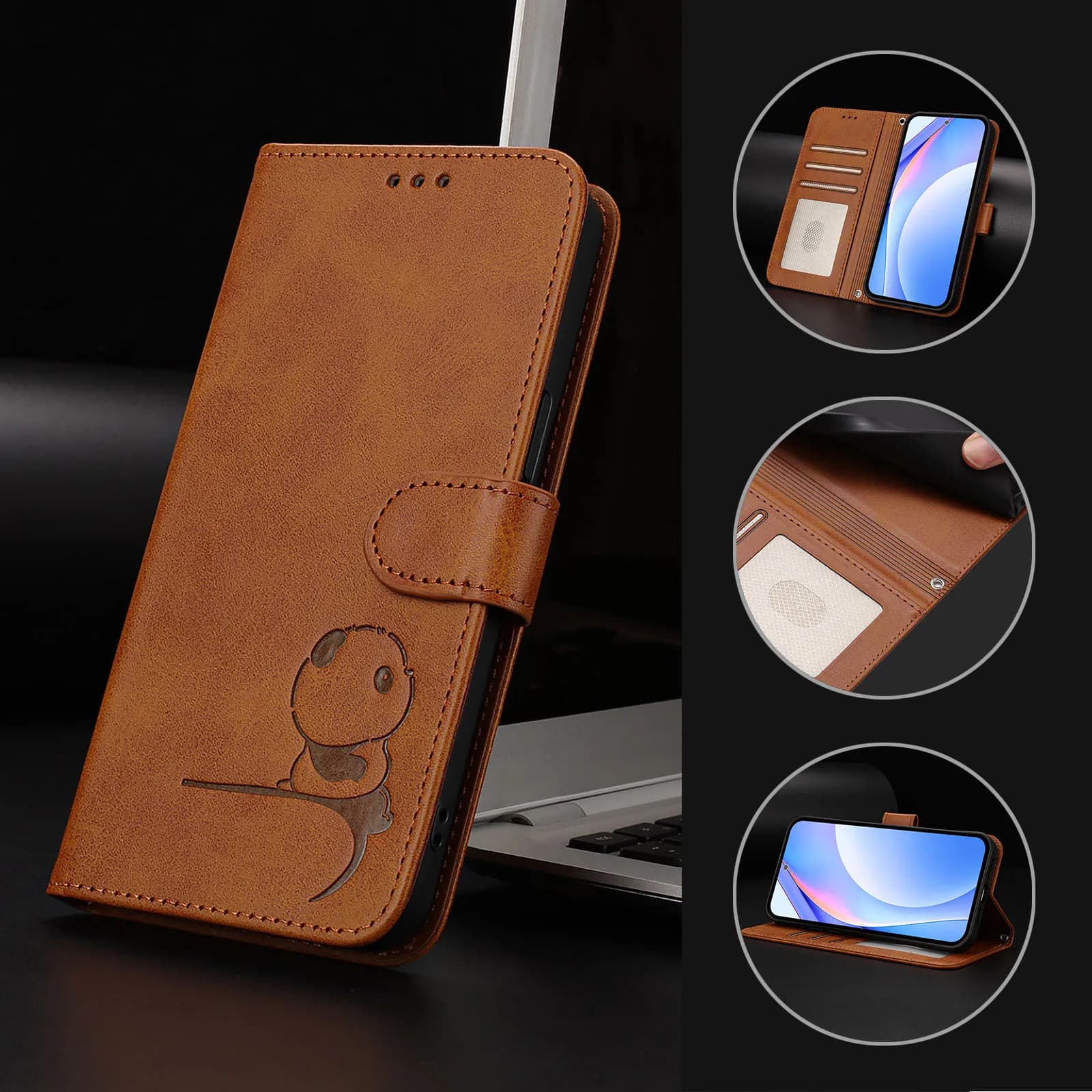Custodia Flip Panda carina per Honor GR Pro 5G Magic 7 Pro 6 Lite 5 Lusso RFID Blocco in pelle 3 Slot per carte Portafoglio Copertina del libro Funda