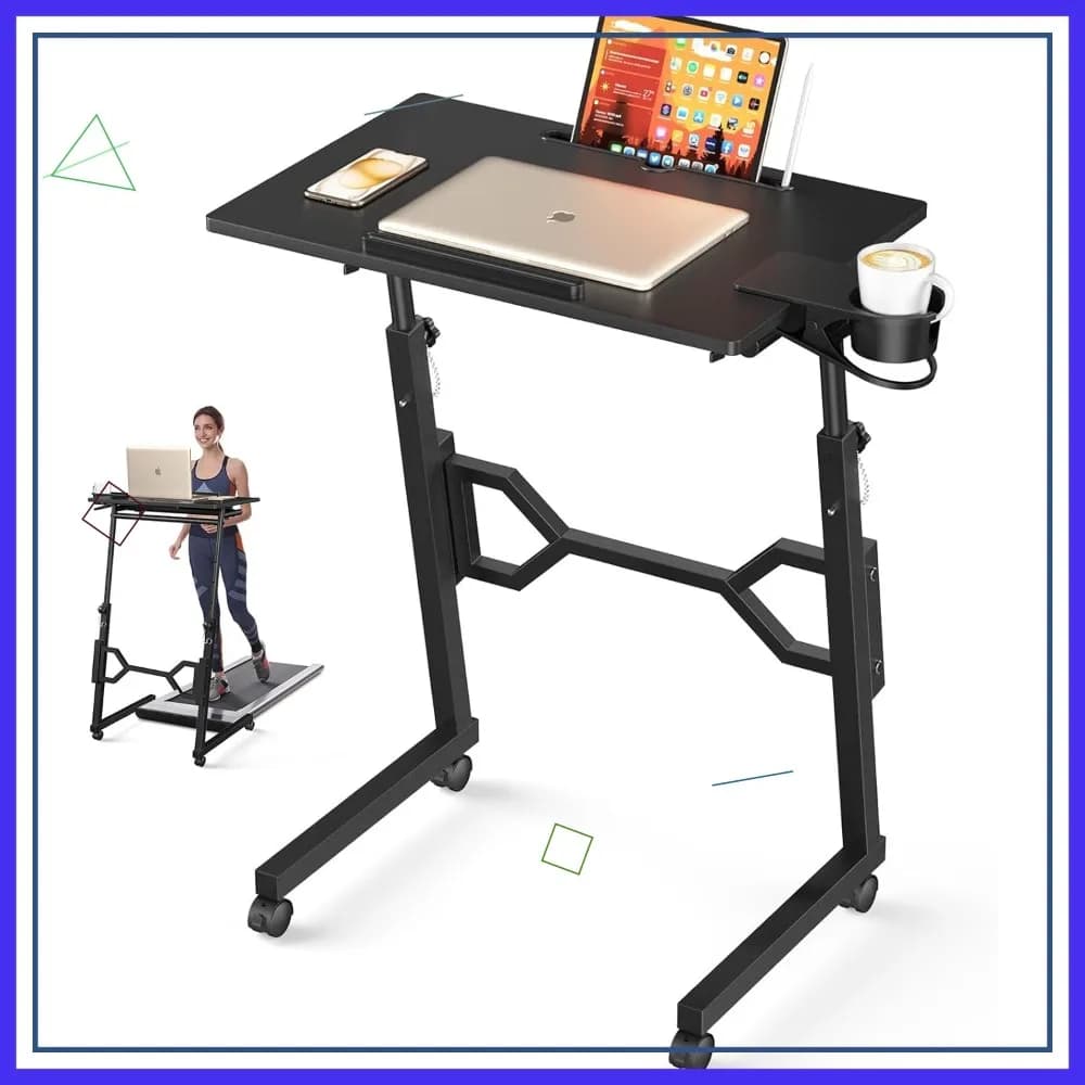 Piccola Scrivania Regolabile in Altezza con Ruote, Scrivania Portatile per Tapis Roulant, Tavolo Mobile per Laptop e Walking Pad