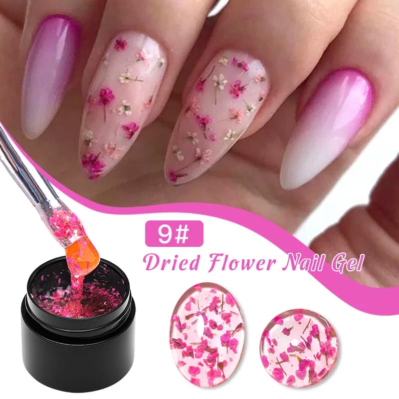 Smalto Semipermanente UV 5ml con Fiori Secchi e Gel Floreale Naturale per Unghie - Effetto Fatato Ibrido