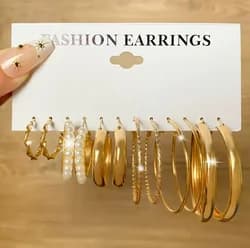 6 Pairs Gold Hoop Earrings Set, Pearl Twisted Thin Large Circle Huggie Earrings for Women