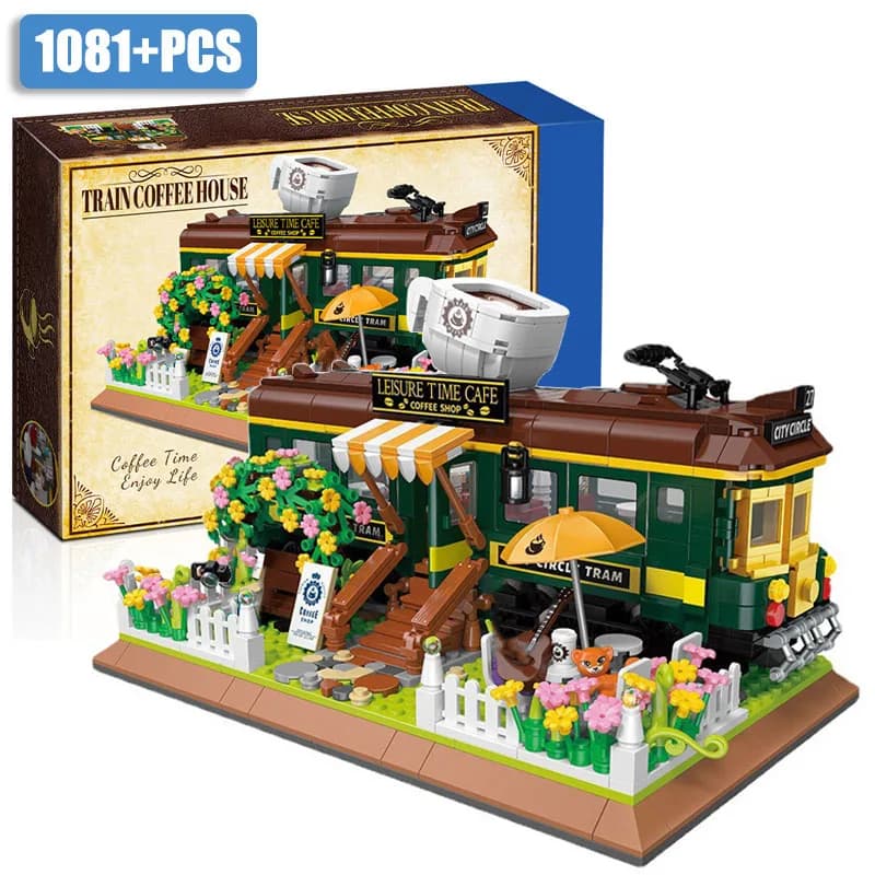 Blocchi da Costruzione Creativi Stile Retrò, Mini Caffetteria Ferroviaria, Mattoncini per Costruzioni Urbane, Giocattoli e Regali per Bambini