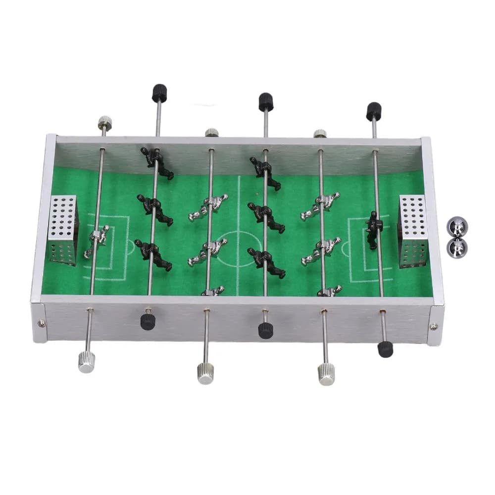 Mini calcio balilla da tavolo, struttura portatile, design interattivo, in alluminio e legno.