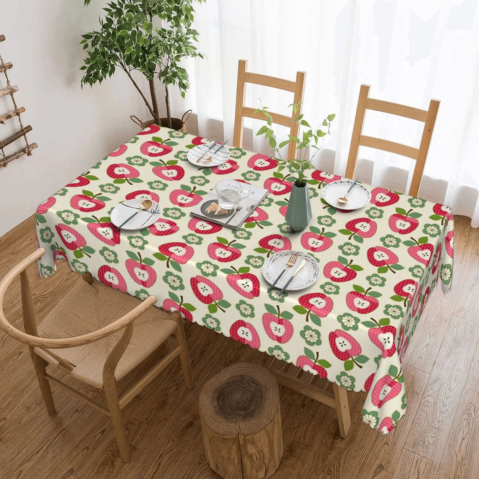 Apple Seeds Flowers Rectangular Tablecloth Waterproof Table Cloth Vintage style Seamless Pattern Table Cover
