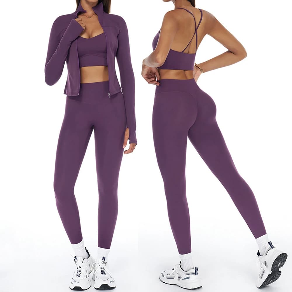 2/3 pezzi Set da yoga Abbigliamento sportivo Abbigliamento da palestra Set da allenamento Tute da donna Fitness Top a maniche lunghe Leggings a vita alta Tuta sportiva