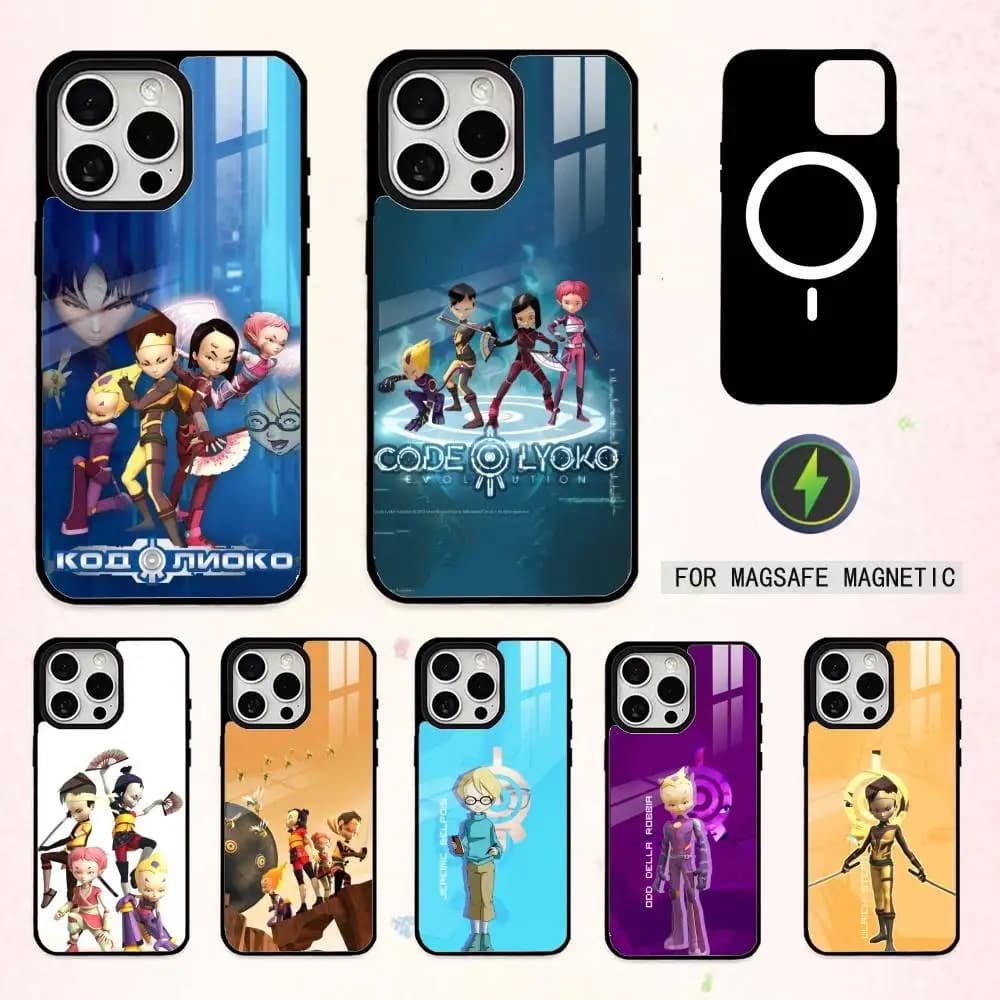 Custodia per telefono R-Retro C-Code Lyoko per iPhone 17, 16, 15, 14, 13, 12, 11 Plus, Pro Max, magnetica per ricarica wireless MagSafe